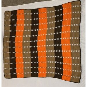 Vintage Hand Crochet Or Knit Afghan Throw  48 x 54 Orange Brown